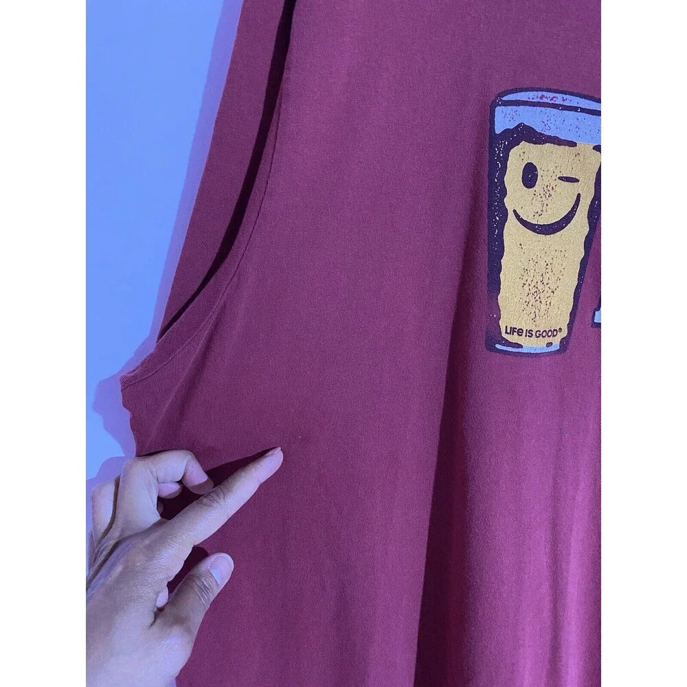 Life is Good Shirt Men XXL Burgundy Beer Happy Crusher Long Sleeve Casual Travel